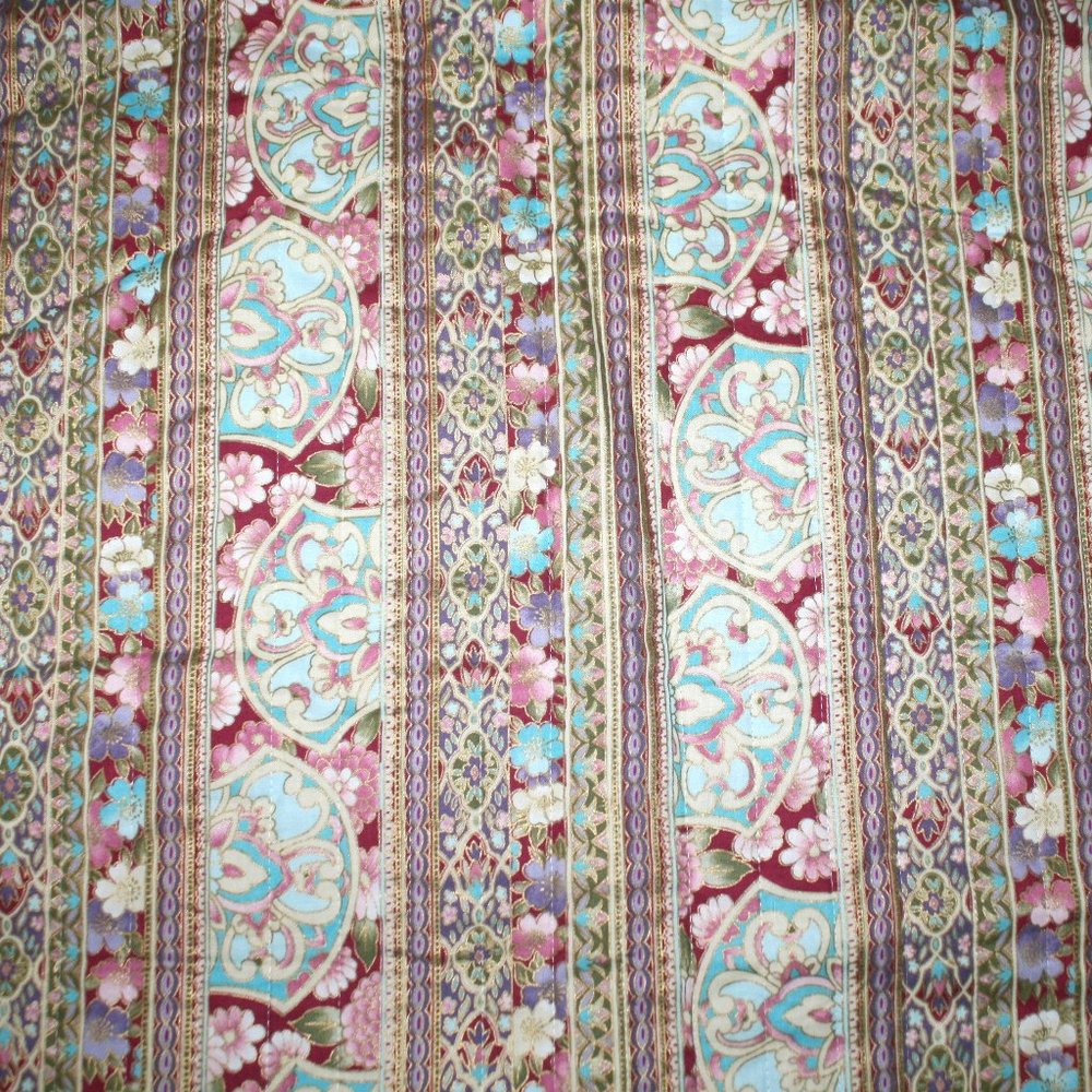 FABRIC - #1258- Quilted - Paisley Floral Asian Stripe - 48 X 36